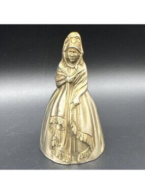 Vintage Silver Tone Brass Lady Crinoline Victorian Dress Bow Bell